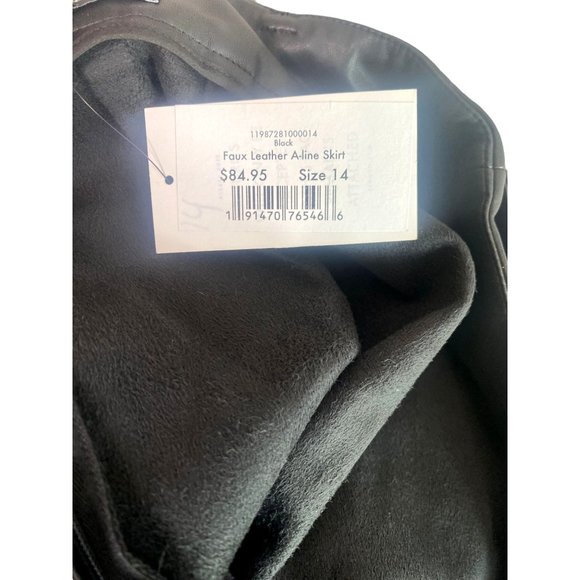 NWT Eloquii Faux Leather A Line Moto Skirt Faux Button Down Tie Belt 14 Black - Picture 7 of 12